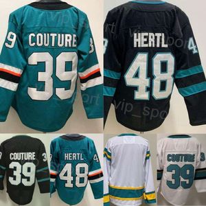 Мужские хоккейные майки Reverse Retro 39 Logan Couture 48 Tomas Hertl Черный Зеленый Белый Цвет команды Полностью сшитый пуловер Чистый хлопок Дышащий Для любителей спорта Хорошо