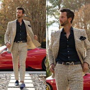 Fall Winter Men Wedding Tuxedos Double Breasted Tweed Woolen Groom Tailored Party Prom Coat Business Wear Outfit 2 Pieces