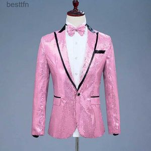 Tema Kostüm Pembe Sapili One Düğme Elbise Blazers Yepyeni Gece Kulübü Balo Erkek Menaj Ceket Düğün Sahne Şarkıcı Gel (Bowtie dahil) L231007