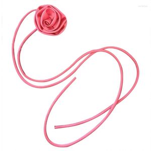 Ожерелья с подвесками, стильное ожерелье с розовой лентой и цветком для женщин, шейный ремешок, элегантный воротник с завязками