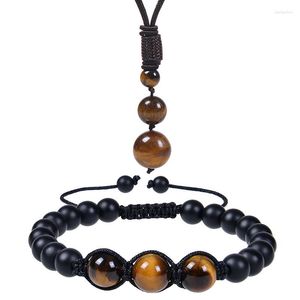 Strand doğal kaplan göz kolye kolye bilezik erkekler kristal boncuklar 16mm siyah obsidiyen taş kolyeler ayarlanabilir örgülü bilezikler