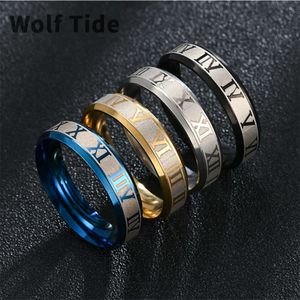 6mm 4 cores personalidade romana digital titânio anel de aço inoxidável anel esculpido a laser joias anéis de dedo para mulheres anillos acessórios punk baratos presentes