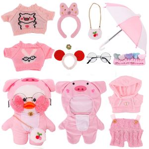 Фильмы ТВ плюшевые игрушки розовая серия утка кукла одежда свитер униформа Kawaii 30 см Lalafanfan очки шляпа аксессуары подарки для девочек игрушки 231007
