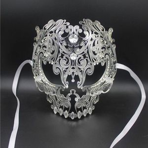 Bütün- Siyah Tam Yüz Kafatası Erkekleri Kadın Metal Lazer Kesim Gümüş Maskeli Bar Parti Maskeleri Altın Kırmızı Top Rhinestone Prom Venedik MA2772