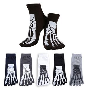 Yeni tam 5 renk punk rock erkekler 3D baskı terör iskeleti ayak toe çoraplar hip hop korkutucu kafatası beş parmak tek sox kemik erkek S2273