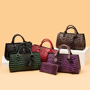 wholesale ladies shoulder bags 5 colors large capacity horizontal leather handbag elegant solid color embossed crocodile pattern handbags two-piece bag 70985#