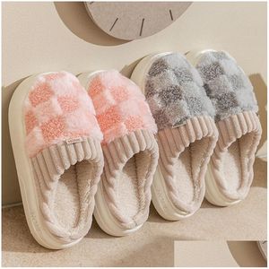 Home Shoes Winter Warm Soft Plush Slippers Womens Fuzzy Cross Band Memory Foam House Indoor Outdoor Drop Delivery Garden Wear Dhoth