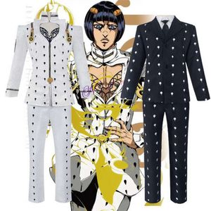 Anime Jojo Bizarre Adventure Bruno Bucciarati Costume Cosplay Bianco Nero Abiti Uniforme Uomo Donna Set completocosplay