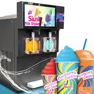 Slushy çift tanklı dondurulmuş içecek üreticisi led dokunmatik ekranlı margarita makinesi, reklam ışığı kutusu, atıştırmalık bar süpermarketler için mükemmel