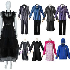 Nero Blu Viola Wednesday Addams Nevermore Academy Costume cosplay uniforme Completo per la famiglia Set completo Giacca Gilet Dresscosplay