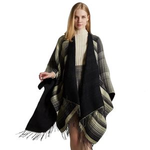 Scarves Women Cashmere Feeling Shawl Lady Classic Plaid Cape Spring Autumn Vintage Cardigan Winter Cloak with Tassels Soft Large Blanket 231007