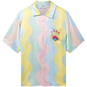 23SS Kazablanka Sıradan Gömlek Premium Dokulu Krem Neon Gökkuşağı Rüya İpek Gömlek Hawaii Kısa Kollu Gömlek Kazablanc
