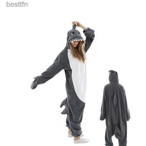 Theme Costume New Animal Unisex Adult Grey Shark Kigurumi Onesie Pajamas Cartoon Soft Fleece Halloween Family Party Comes JumpsuitsL231007