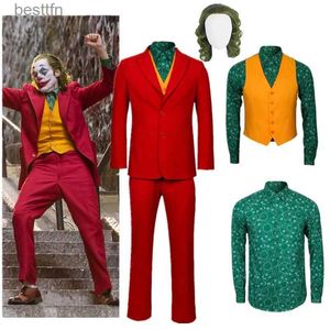 Тематический костюм Джокер Хоакин Феникс Артур Флек Косплей Come Clown Красный костюм Джокеры для взрослых Зеленый парик Хэллоуин Индивидуальная униформа SetL231007