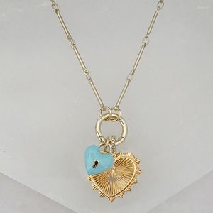 Ожерелья с подвесками массивное Луэлла с двойным сердцем, золотой слиток, синяя эмаль, блестящая сияющая декорация, мульти-шарм, цепочка, ожерелье, оптовая продажа ювелирных изделий