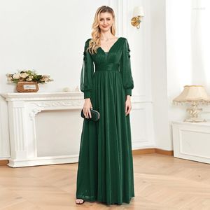 Parti elbiseleri xuibol yeşil gece elbise zarif uzun kollu dantel resmi moda seksi bölünmüş v yaka 2023 kadın düğün balo elbisesi