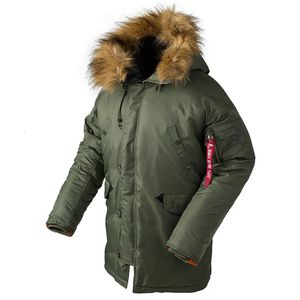 Мужские куртки зимние N3B пуховик мужское длинное пальто в стиле милитари с меховым капюшоном теплый тактический бомбер армейская корейская толстая парка 231007