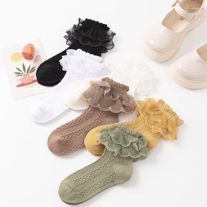 Женские носки, милые кружевные носки с рюшами для маленьких девочек, милые хлопковые короткие носки принцессы в японском стиле Харадзюку, однотонные танцевальные носки