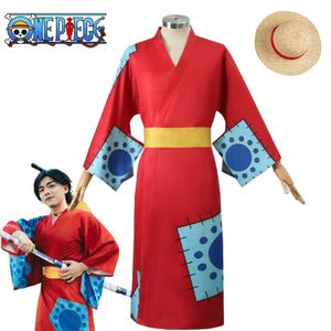Anime Luffy Cosplay Monkey D. Luffy Cosplay Kostüm Kırmızı Kimono Straw Hat Tam Set Cadılar Bayramı Karnaval Parti Kostümü AdultCosplay