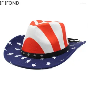 Береты с принтом флага США, ковбойская шляпа в стиле вестерн для женщин и мужчин, модная вечерняя панама-федора, фетровая джазовая кепка в стиле пастушки