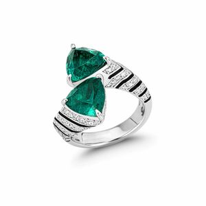 2023 Top Satın Alyans Lüks Takı 925 STERLING Gümüş Armut Kesim Emerald CZ Elmas değerli taşlar Parti Kadınlar Açık Ayarlanabilir Bant Yüzük Hediyesi