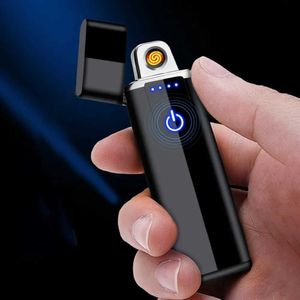 Lighters New Printing Fingerprint Touch Usb Lighter Electric Lighters Metal Rechargeable Double Sided Heating Wire Cigarette Lighter LEUV