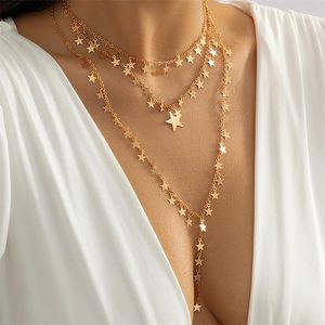 Цепочки, классическое ожерелье с геометрической звездой и бахромой, женское модное металлическое стильное сексуальное многослойное ожерелье, оптовая продажа 221