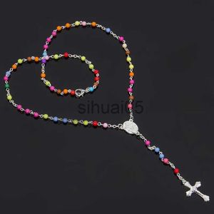 Anhänger Halsketten Jesus Christus Kreuz Anhänger Halsketten Legierung Perle Lange Kette Herren Damen Jungfrau Maria Christlicher Modeschmuck Rosenkranz Halskette x1009 x100