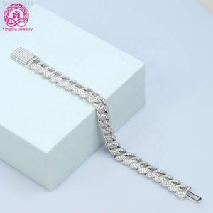 Sell Ymbc-10mm Vvs Iced Out Moissanite Diamond 925 Silver White Gold Color Cuban Chain Bracelet