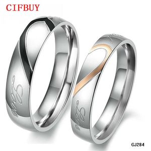 JEWELRY rings Box Real Love 316L Stainless Steel half Heart Couple ring for Wedding Engagement promise ring283c