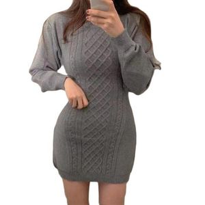 Sıradan Elbiseler Moda Kış Sonbahar Kadınlar Siyah Geometrik Doku Bodycon Sweater Elbise Seksi Arka Boşluk Uzun Kollu Mini2533