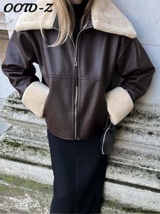 Женское кожаное пальто из искусственной кожи, модное зимнее женское пальто с отложным воротником и длинными рукавами, осень 2023, уличная одежда на молнии, однотонное женское пальто