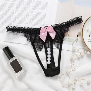 Kadın Külotu Sevimli Bow Dantel G-String Seksi Kadınlar Boncuklar Kadınlar için Tangalı Teşhal