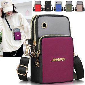 Omuz çantaları moda kadın çanta balon cep telefonu çapraz gövdesi kulaklık fişi ile hücre torbası için 3 katman cüzdanı