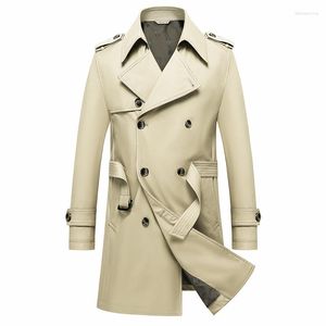 Erkek Ceketler Lansboter Bej İlkbahar ve Sonbahar İnce Rüzgar Derecesi Orta Uzun Kat Kore Versiyonu Trendi Yakışıklı Büyük