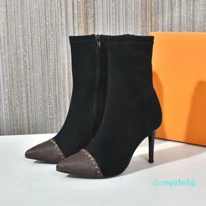 Tasarımcı -Winter Boots Kadınlar İçin Lüks Pompa Örme Boot Boot Siyah Buzağı Deri Ayakkabı Botları Yumuşak Elastik Kumaş Kahverengi Yıldız Klasik ve Kauçuk Sole