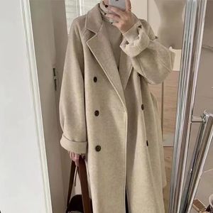 Womens Wool Blends Long Sleeve Casual blend coat Women Autumn Winter Elegant V Neck Korean Loose coats Vintage Fashion Lady Coat 231010