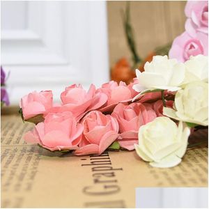 Dekoratif Çiçek Çelenk 72/144pcs 2cm Mini Kağıt Gül Yapay Çiçekler Buket Düğün Dekorasyonu Scrapbooking DIY Cr DH3si