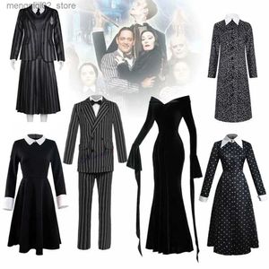 Tema Kostümü Çarşamba Addams Cosplay Come Women Yetişkin Çocuklar Öğrenci Kız Nevermore Kız Okulu Üniforma Gomez Morticia Addam Elbise Takım Elgini S231010