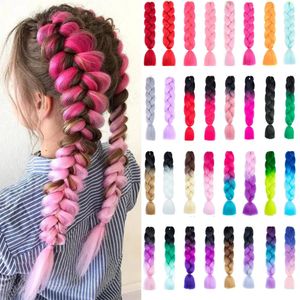 Человеческие волосы Bulk Jumbo Braid 24 дюйма Синтетические плетения волос Ombre Jumbo Наращивание волос для женщин DIY Косы для волос Розовый Фиолетовый Желтый Серый 231010