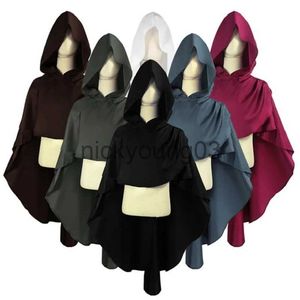 Tema Kostüm Ortaçağ Cosplay Aksesuarları Erkek Kadınlar Gotik Assassin Hooded Cape Şal Siyah Yeşil Punk Pelerin Sihirbazı Cape X1010