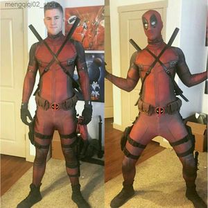 Tema Kostüm Erkekler 3D Dijital Baskı Spandex Süper Kahraman Cosplay Yetişkin Deadpool Custome Tam Vücut Cadılar Bayramı Zentai Bodysuits Q231010