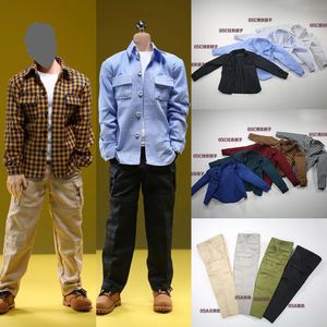 Military Figures 1/6 Scale Trendy Casual Wear Open Collar Plaid Shirt Multi Pocket Cargo Pants Model for 12" Male Action Figure Body Toys 231009