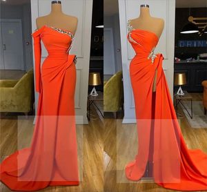 Новые дизайнерские простые элегантные оранжевые вечерние платья без бретелек плюс размер со шлейфом вечерние платья одежда для выпускного вечера платья de novia 2023