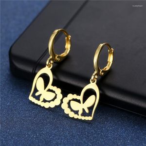 Brincos pendurados tendência cor dourada animal borboleta conjunto para mulheres meninas coração geométrico metal joias de aço inoxidável