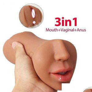 Другие предметы для массажа Masr Реалистичная вагина 3 в 1 Оральный рот Искусственная игрушка для глубокого горла для мужчин Sile Tongue Зубы Карманная киска для мужчин Dhdjh