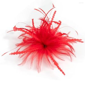 Broşlar kırmızı fascinator pim saçları için saç klipli tüylü tüylü çiçek broochclip başlık bayanlar tüy aksesuarları