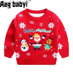 Kadın Sweaters Noel Süvari Sonbahar Kış Çocukları Giyim Giyim Bebek Kız Erkekler Örgü Noel Baba Baskı Örme Süveter Çocuk Partisi Sweatersl231010