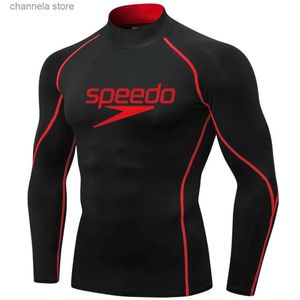 Erkek Tişörtler Erkekler Yüzme Sıkı gömlek sörf döküntü koruyucusu uzun kollu koruma temel deriler sörf dalış mayo tees rashguard sporu kıyafetleri t231010