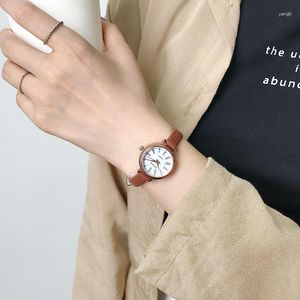 Наручные часы, винтажные модные часы для женщин, коричневые, тонкие, маленькие, с кожаным ремешком, кварцевые часы, женский элегантный браслет, Relogio Feminino